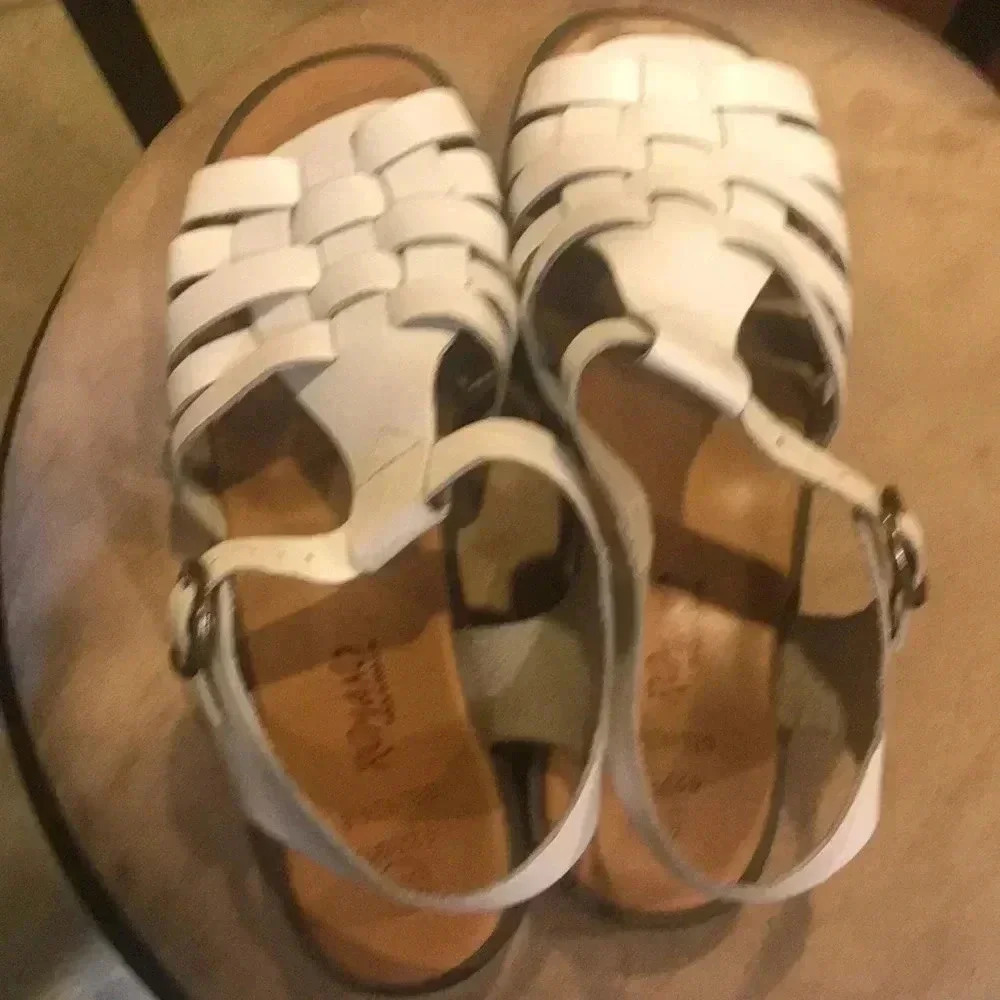 ROMANO White Made in Brazil Leather Ankle Strap Belinda 8 Lattice Sandals-8.5